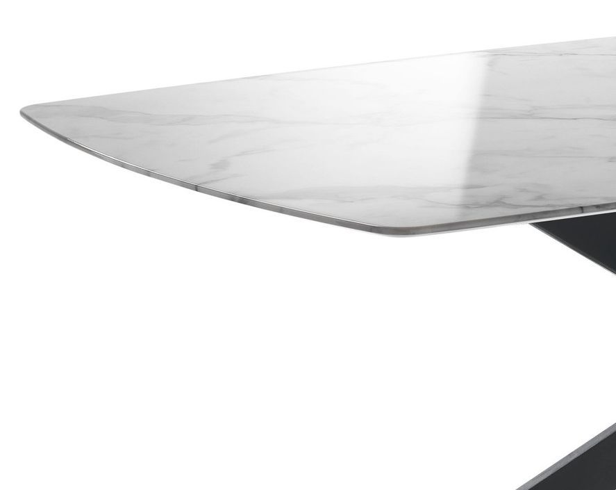 Table rectangle en bois MDF marbré et pieds en acier noir Lola L 200 cm - Photo n°3