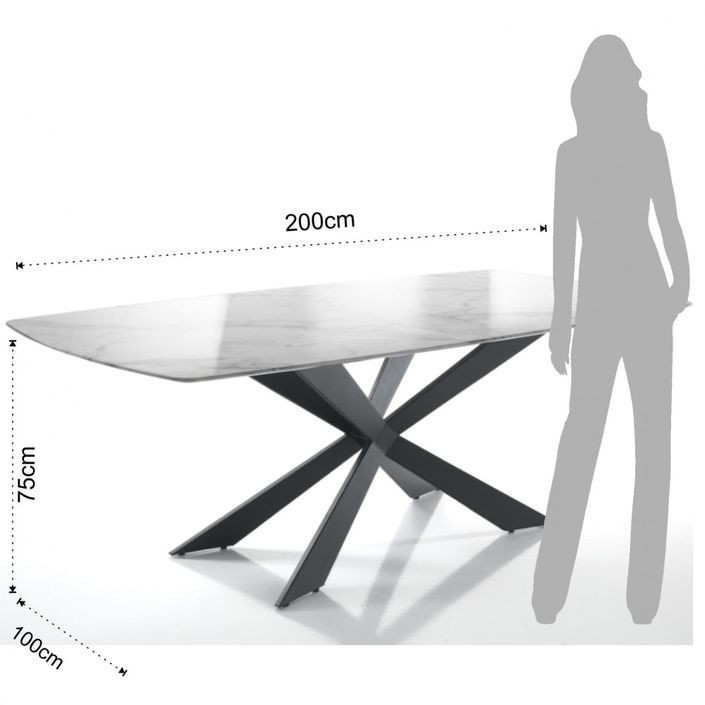 Table rectangle en bois MDF marbré et pieds en acier noir Lola L 200 cm - Photo n°4