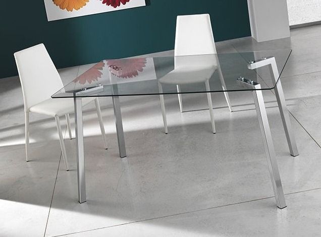 Table rectangle en verre trempé et pieds en acier Zoé L 140 cm - Photo n°2
