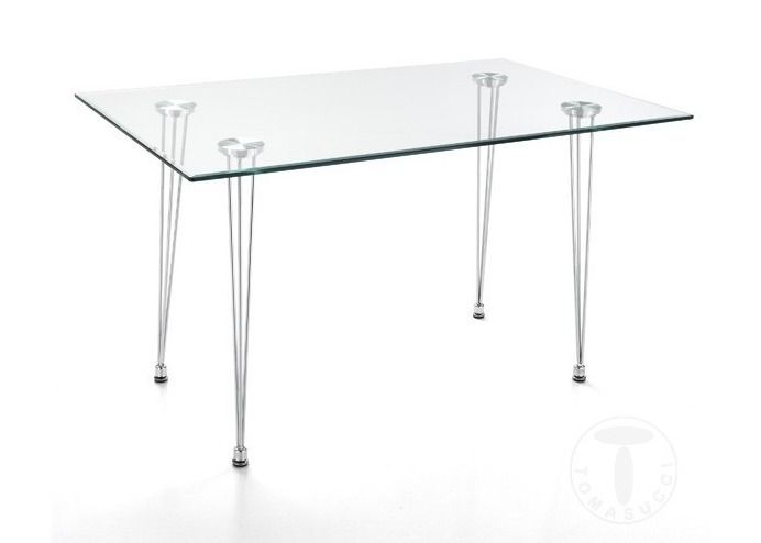 Table rectangle en verre trempé et pieds en acier Zony L 130 cm - Photo n°1
