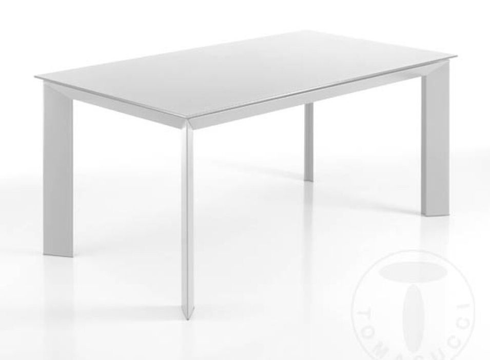 Table rectangle extensible acier blanc et verre trempé Melo L 160/220 cm - Photo n°1