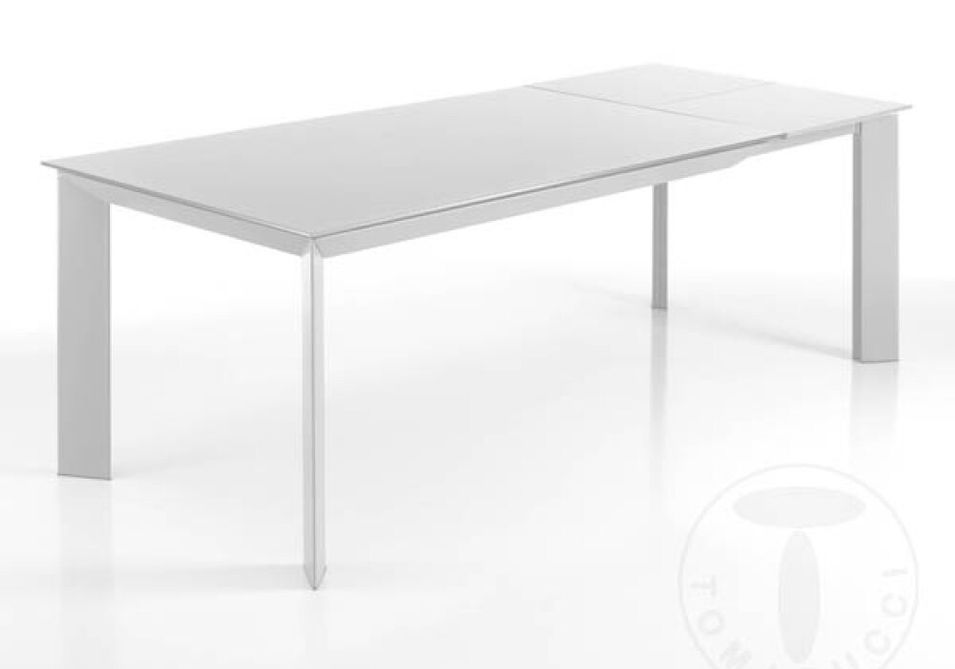 Table rectangle extensible acier blanc et verre trempé Melo L 160/220 cm - Photo n°3
