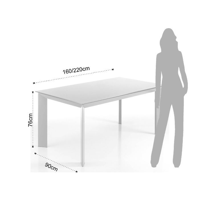 Table rectangle extensible acier blanc et verre trempé Melo L 160/220 cm - Photo n°4