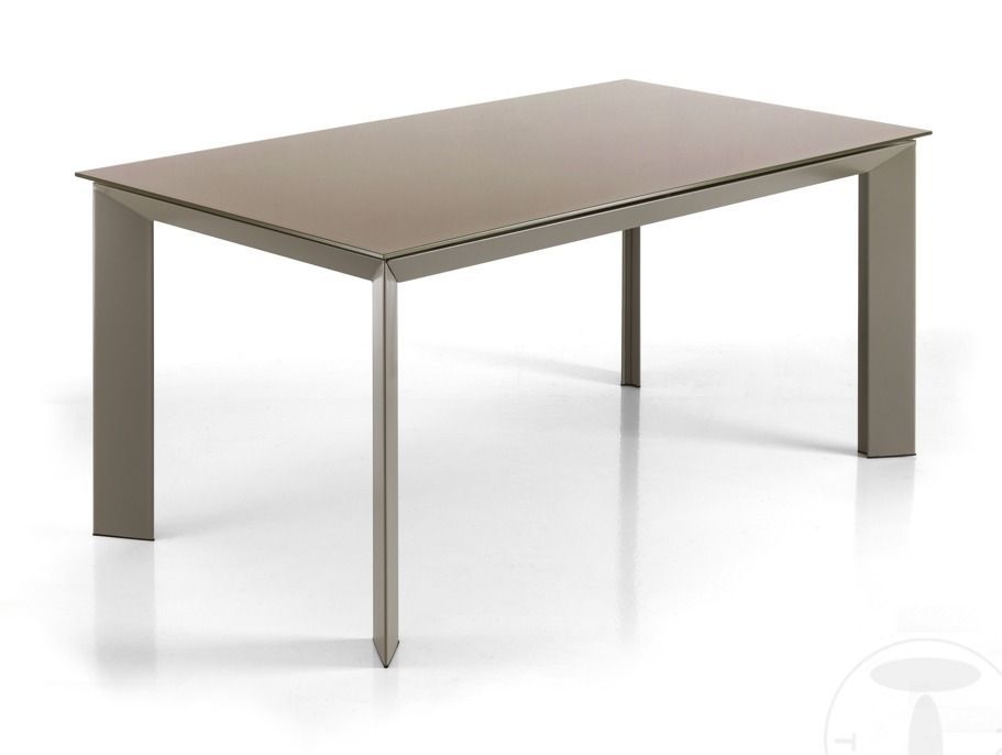 Table rectangle extensible acier taupe et verre trempé Melo L 160/220 cm - Photo n°1