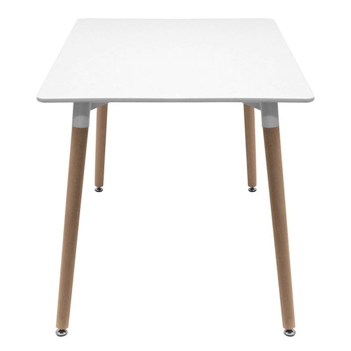 Table rectangulaire 120 cm blanc brillant et pieds bois naturel Welly - Photo n°3