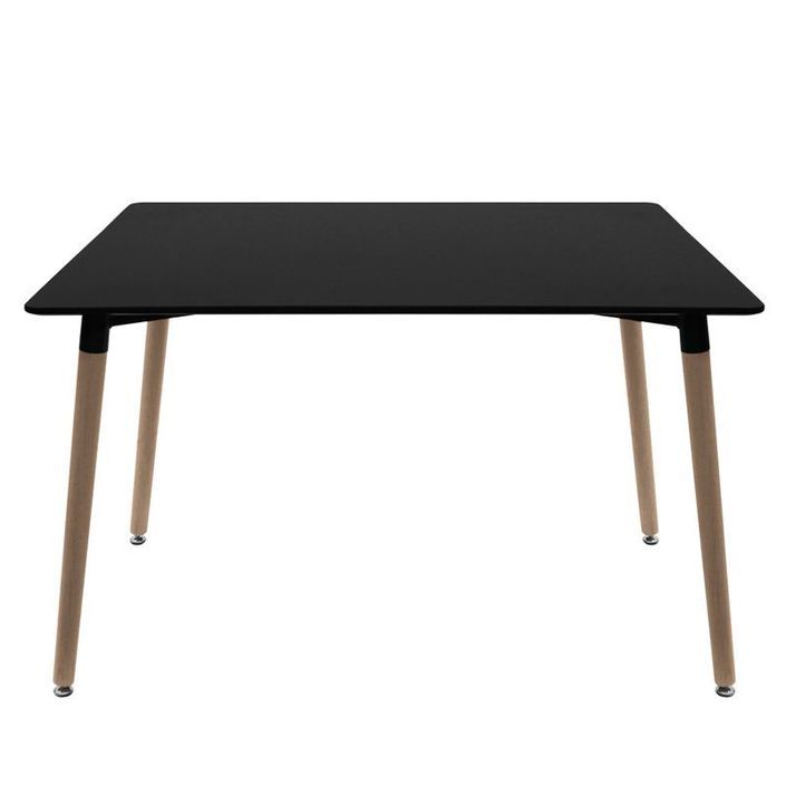 Table rectangulaire 120 cm noir brillant et pieds bois naturel Welly - Photo n°2