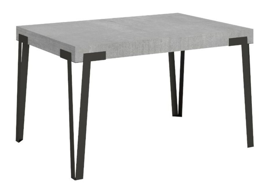 Table rectangulaire 130 cm gris ciment et pieds métal anthracite Konta - Photo n°1