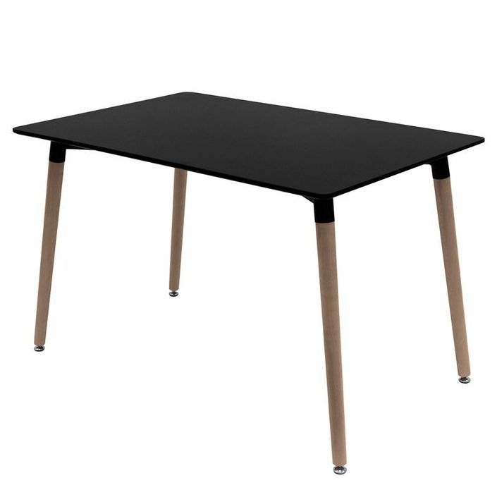 Table rectangulaire 140 cm bnoir brillant et pieds bois naturel Welly - Photo n°1