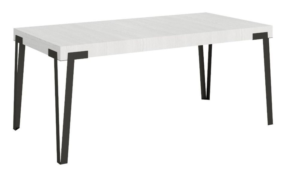 Table rectangulaire 160 cm blanc et pieds métal anthracite Konta - Photo n°1