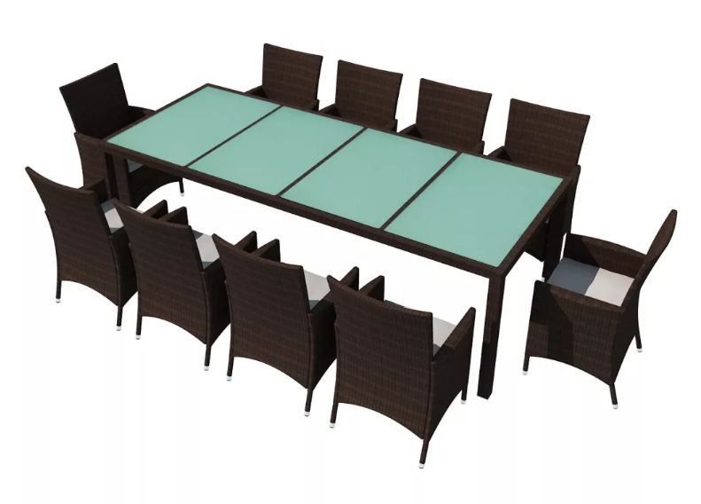 Table rectangulaire avec 10 chaises de jardin résine tressée marron Mik - Photo n°1