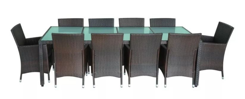Table rectangulaire avec 10 chaises de jardin résine tressée marron Mik - Photo n°4