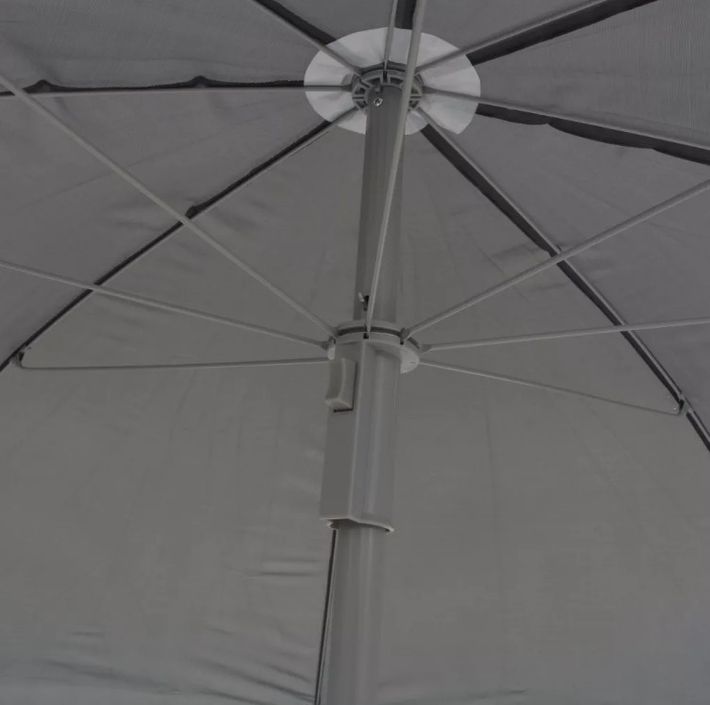 Table rectangulaire avec parasol et 6 chaises de jardin métal gris Castle - Photo n°5