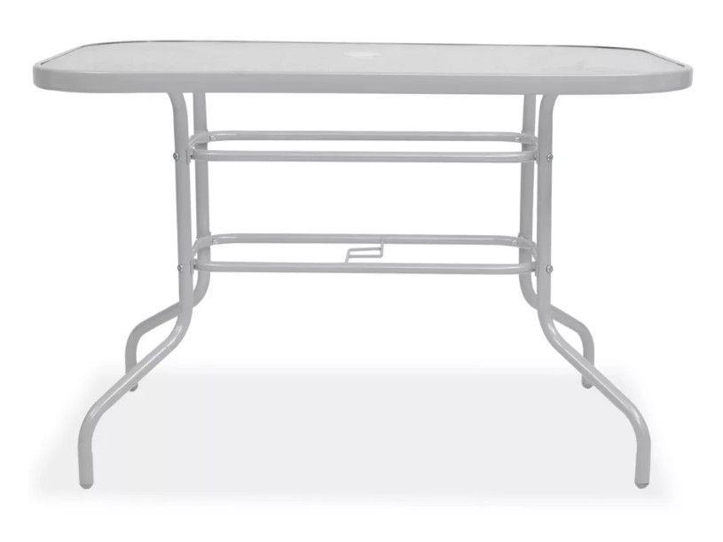 Table rectangulaire avec parasol et 6 chaises de jardin métal gris Castle - Photo n°6