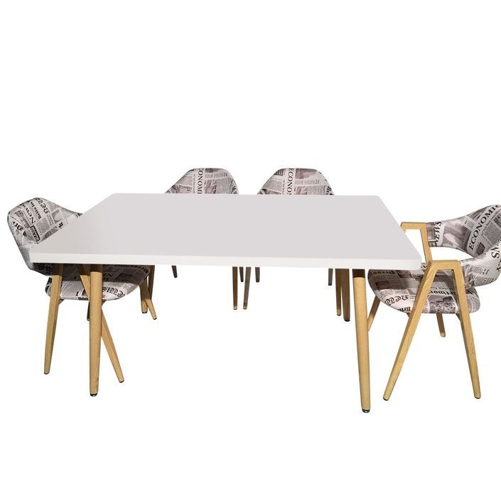 Table rectangulaire bois blanc et pieds bois clair Bossa - Photo n°2