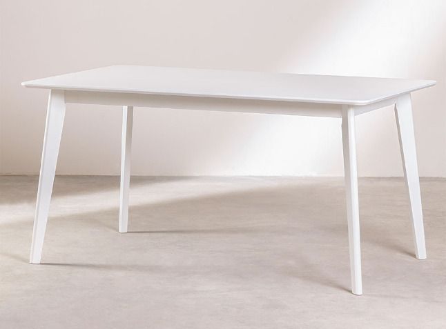 Table rectangulaire bois d'hévéa blanc Kise 150 cm - Photo n°1