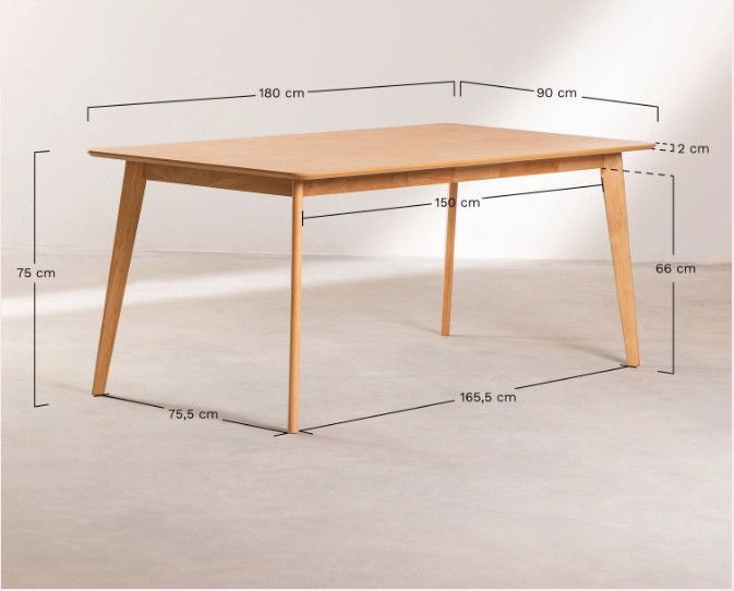 Table rectangulaire bois d'hévéa naturel Kise 180 cm - Photo n°5