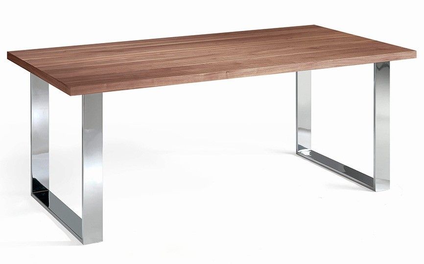 Table rectangulaire bois plaqué noyer et pieds acier chromé Hena 180 cm - Photo n°1