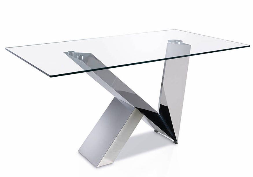 Table rectangulaire design acier chromé et verre trempé Futura 220 cm - Photo n°1