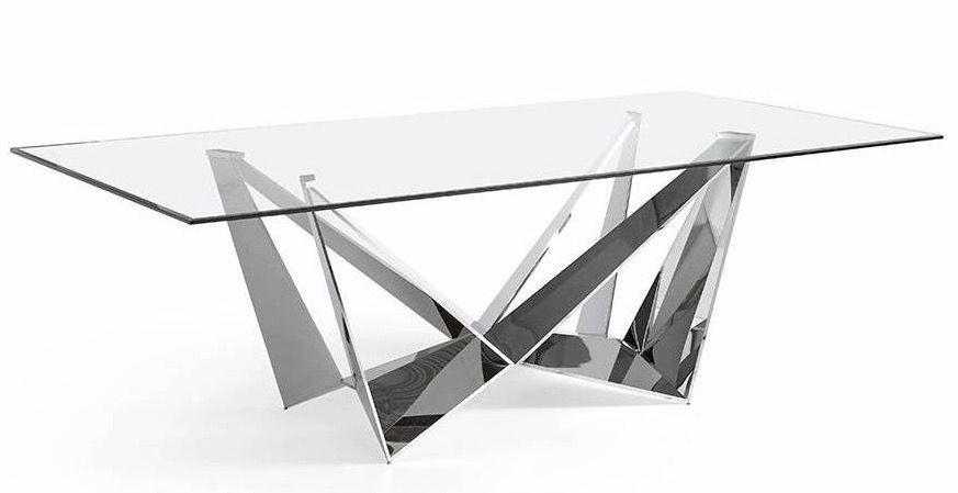 Table rectangulaire design acier chromé et verre trempé Trypa 200 cm - Photo n°1