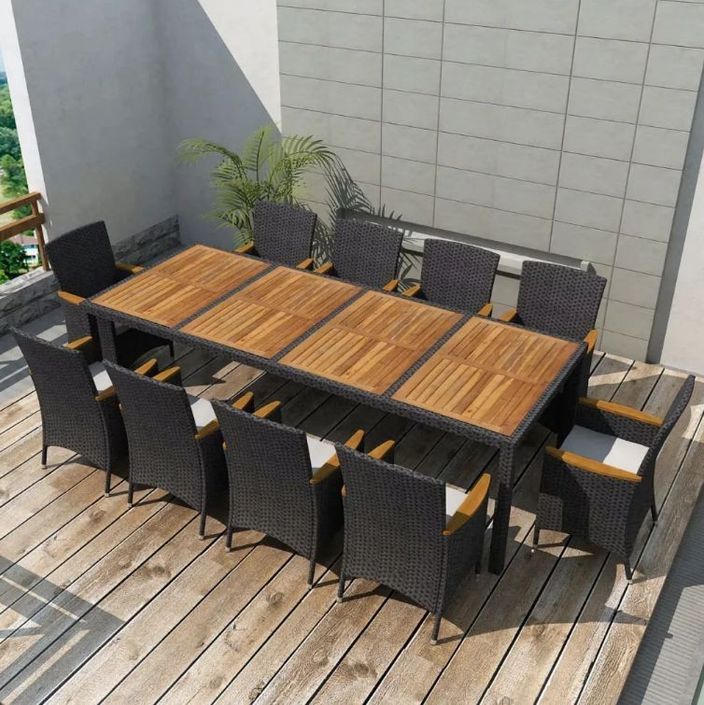 Table rectangulaire et 10 chaises de jardin métal et résine tressée noir Mae - Photo n°2