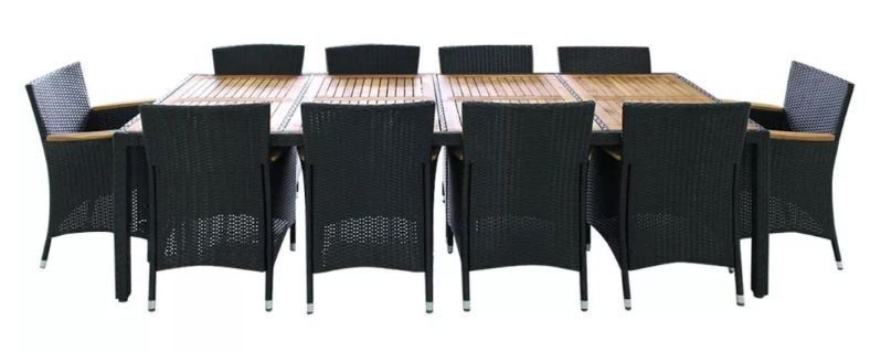 Table rectangulaire et 10 chaises de jardin métal et résine tressée noir Mae - Photo n°3
