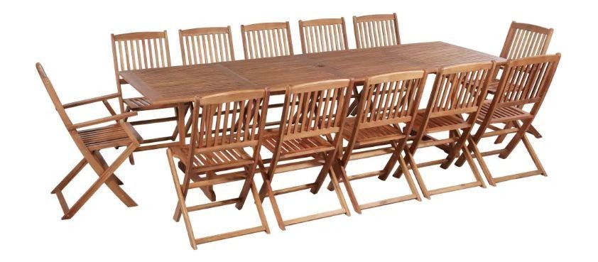 Table rectangulaire et 12 chaises de jardin acacia clair Polina - Photo n°1