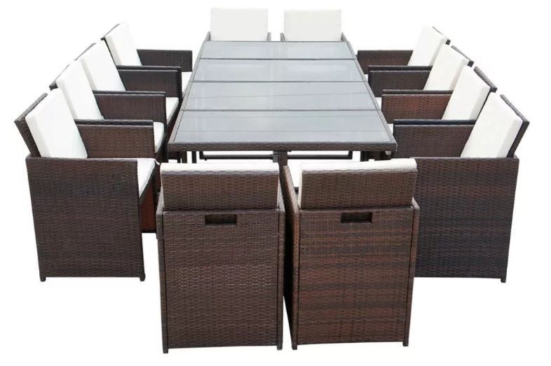 Table rectangulaire et 12 chaises de jardin résine tressée marron Iris - Photo n°3