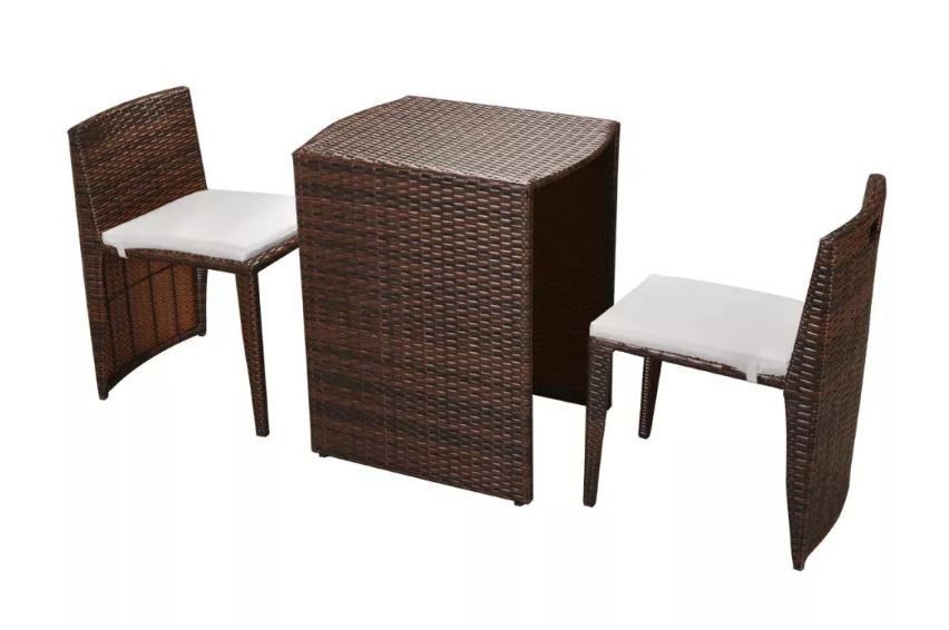 Table rectangulaire et 2 chaises de jardin métal et résine tressée marron Leila - Photo n°1
