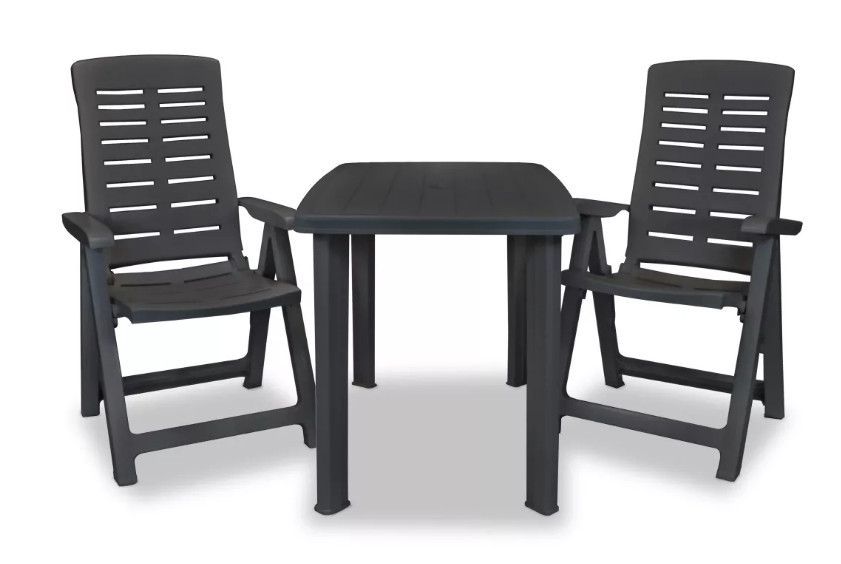 Table rectangulaire et 2 chaises de jardin plastique anthracite Camille - Photo n°2