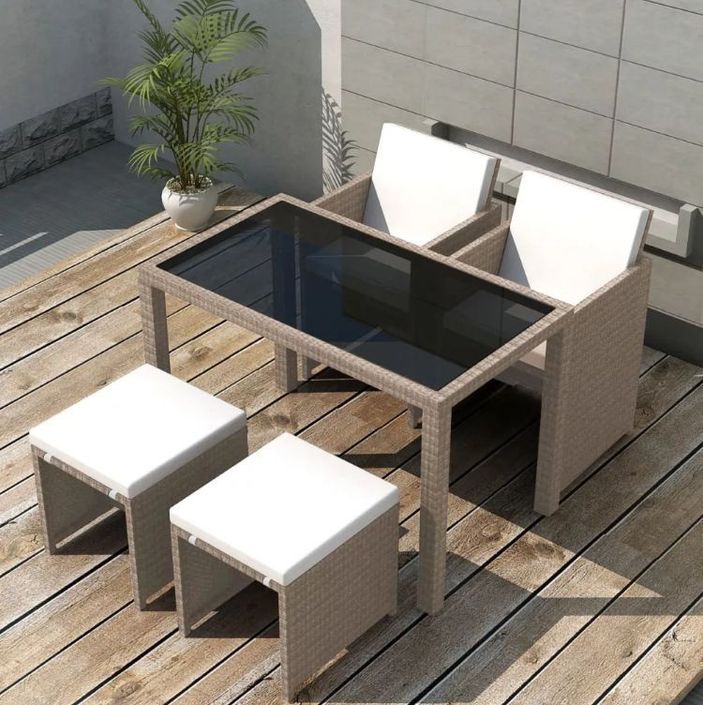 Table rectangulaire et 2 chaises de jardin résine tressée beige Iris - Photo n°2