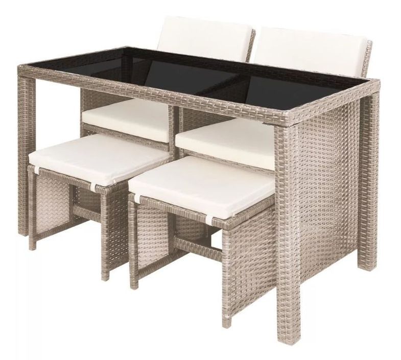 Table rectangulaire et 2 chaises de jardin résine tressée beige Iris - Photo n°4