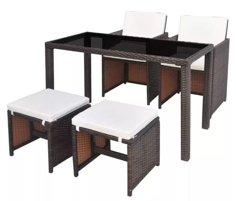 Table rectangulaire et 2 chaises de jardin résine tressée marron Iris - Photo n°1