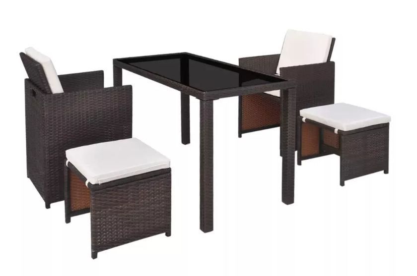 Table rectangulaire et 2 chaises de jardin résine tressée marron Iris - Photo n°3