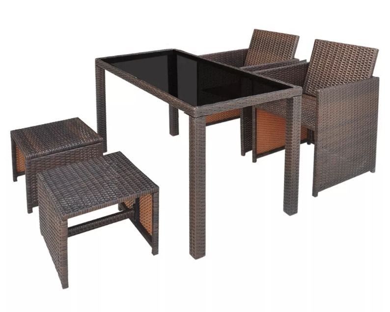 Table rectangulaire et 2 chaises de jardin résine tressée marron Iris - Photo n°4