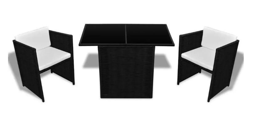 Table rectangulaire et 2 chaises de jardin résine tressée noir Boo - Photo n°1