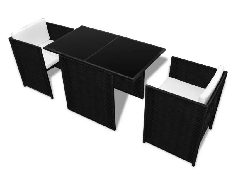 Table rectangulaire et 2 chaises de jardin résine tressée noir Boo - Photo n°4