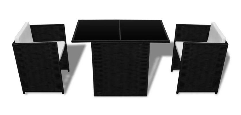 Table rectangulaire et 2 chaises de jardin résine tressée noir Boo - Photo n°5