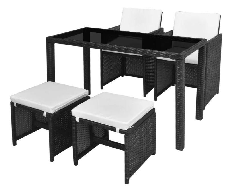 Table rectangulaire et 2 chaises de jardin résine tressée noir Chaz - Photo n°1
