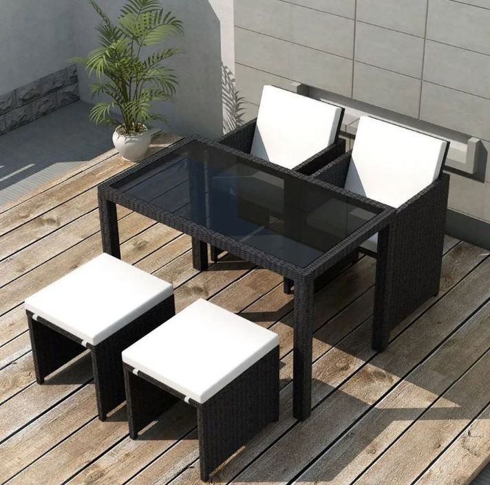 Table rectangulaire et 2 chaises de jardin résine tressée noir Chaz - Photo n°2
