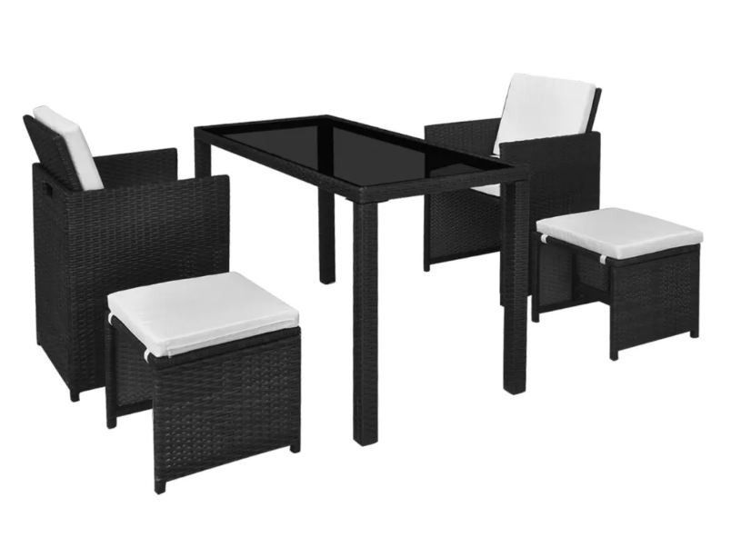 Table rectangulaire et 2 chaises de jardin résine tressée noir Chaz - Photo n°3