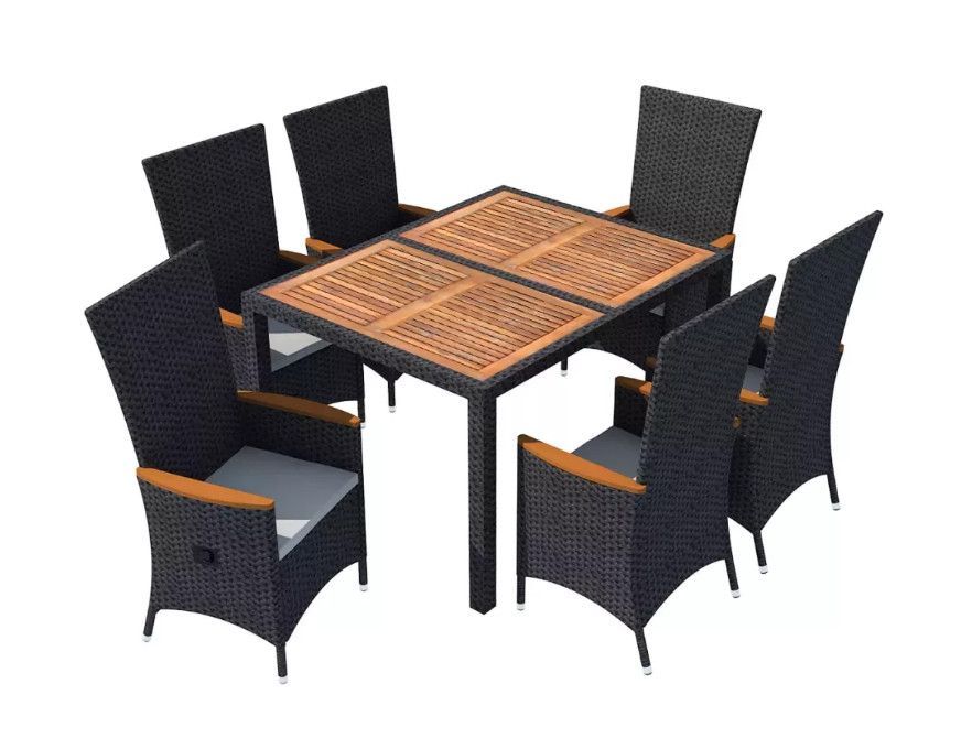 Table rectangulaire et 6 chaises de jardin acacia clair et résine tressée Vidot 3 - Photo n°1