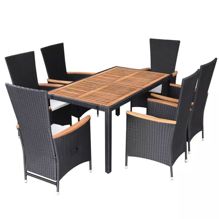 Table rectangulaire et 6 chaises de jardin acacia clair et résine tressée Vidot 3 - Photo n°3