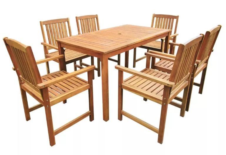 Table rectangulaire et 6 chaises de jardin acacia clair Polina 140 - Photo n°1