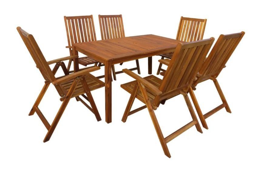 Table rectangulaire et 6 chaises de jardin acacia clair Polina 140 2 - Photo n°1