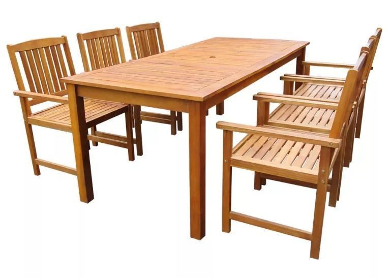 Table rectangulaire et 6 chaises de jardin acacia clair Polina 200 - Photo n°1