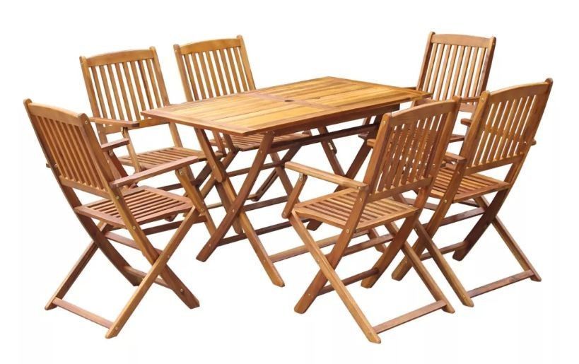 Table rectangulaire et 6 chaises de jardin acacia clair Polina - Photo n°1