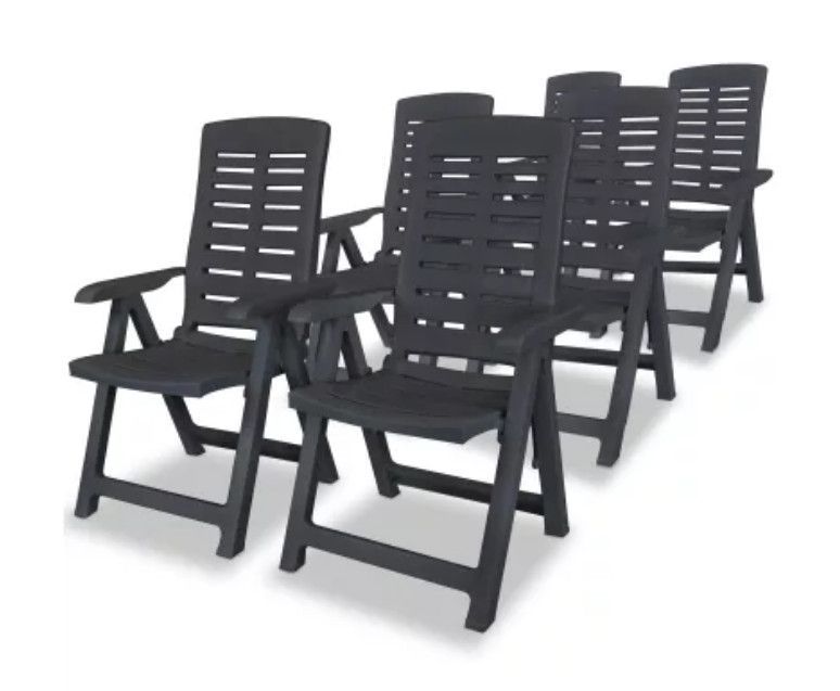 Table rectangulaire et 6 chaises de jardin plastique anthracite Camille - Photo n°3