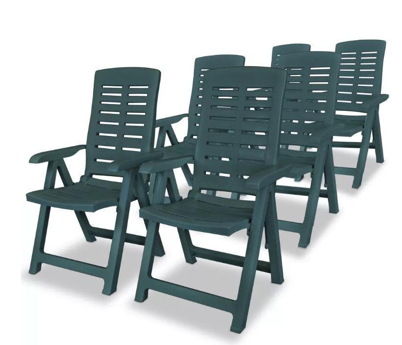 Table rectangulaire et 6 chaises de jardin plastique vert Camille - Photo n°2