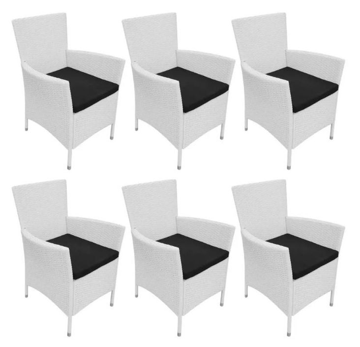 Table rectangulaire et 6 chaises de jardin résine tressée blanc Mik - Photo n°4