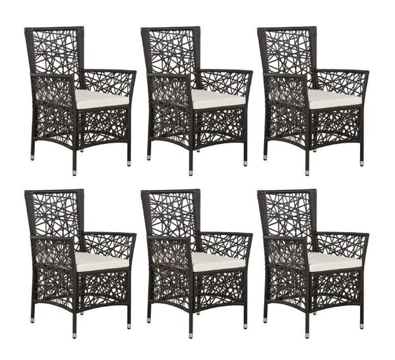 Table rectangulaire et 6 chaises de jardin résine tressée marron coussins blanc Kaila - Photo n°3